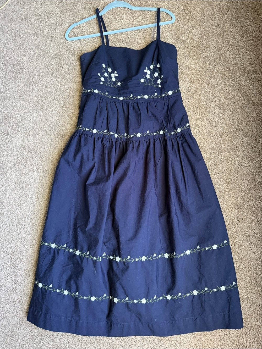 Navy Floral-Embroidered Maxi Dress with Spaghetti Straps